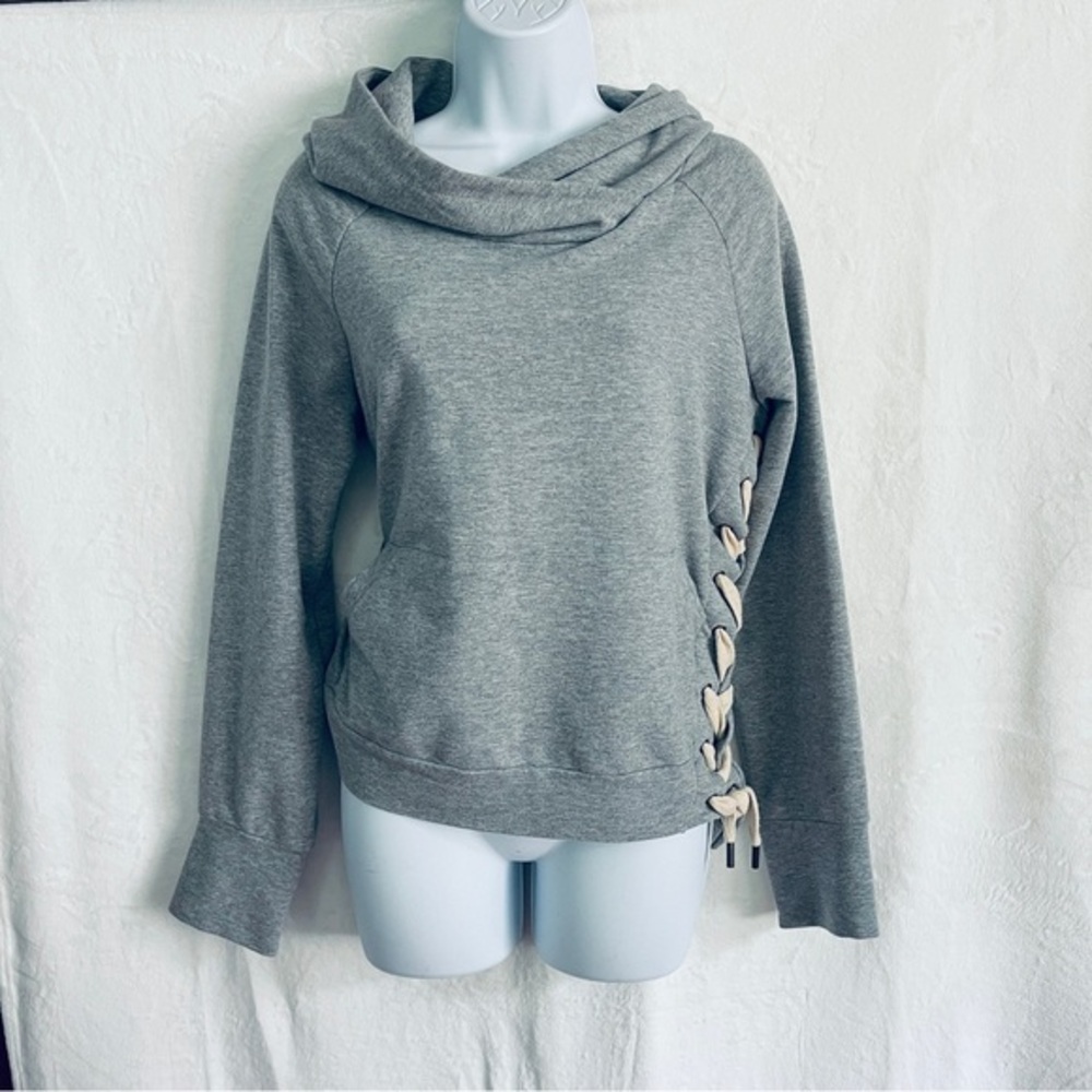 Asymmetrical Cowl Neck Hoodie with Side Tie Detail